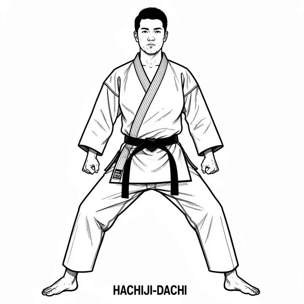 صورة توضيحية لحركة هاتشيجي داتشي (Hachiji Dachi) في كاراتيه شوتوكان