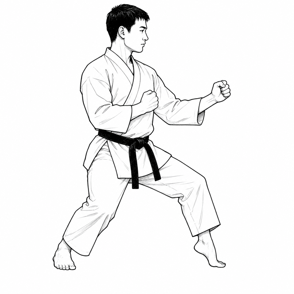 صورة توضيحية لحركة نيكو آشي داتشي (Neko Ashi Dachi) في كاراتيه شوتوكان