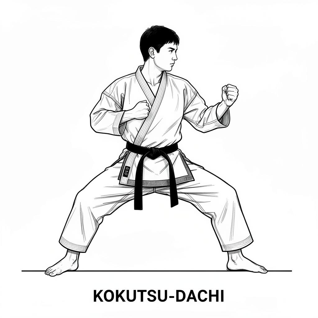 صورة توضيحية لحركة كوكوتسو داتشي (Kokutsu Dachi) في كاراتيه شوتوكان