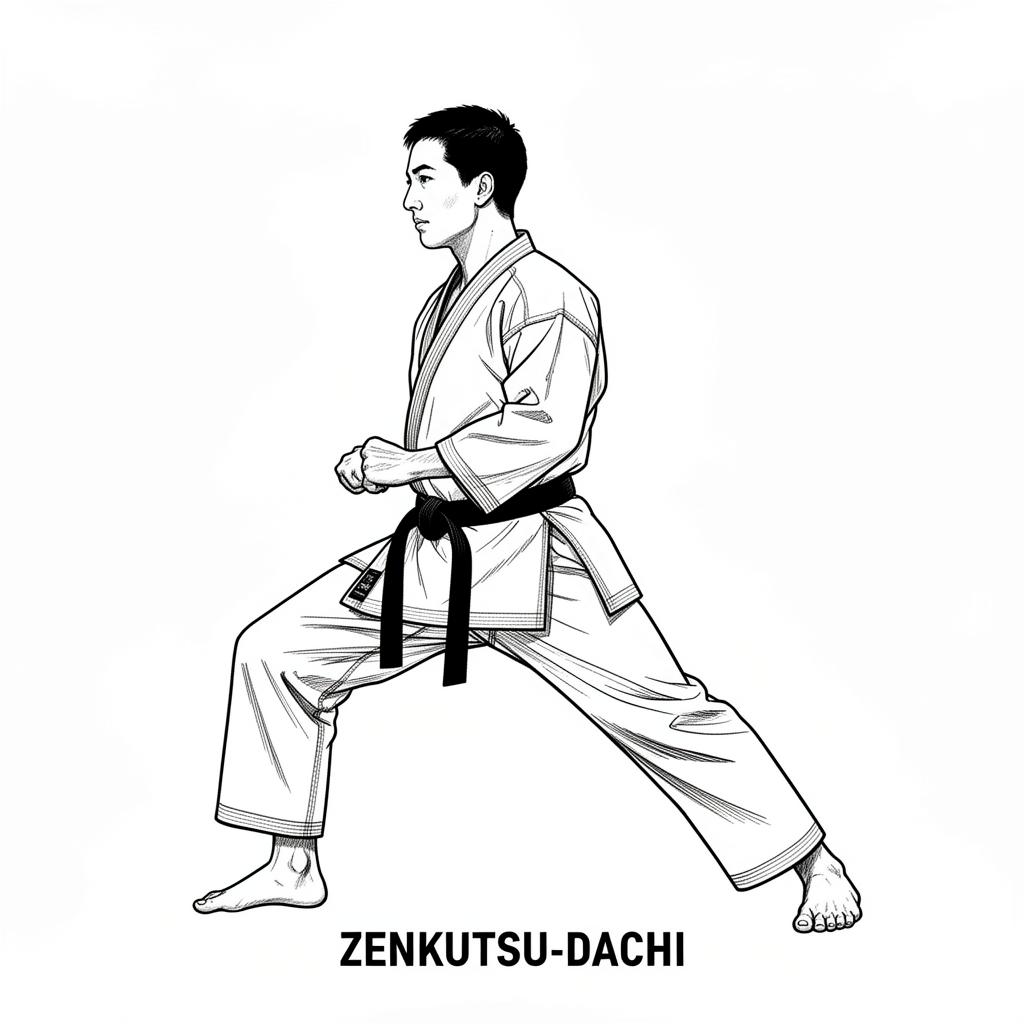 صورة توضيحية لحركة زينكوتسو داتشي (Zenkutsu Dachi) في كاراتيه شوتوكان
