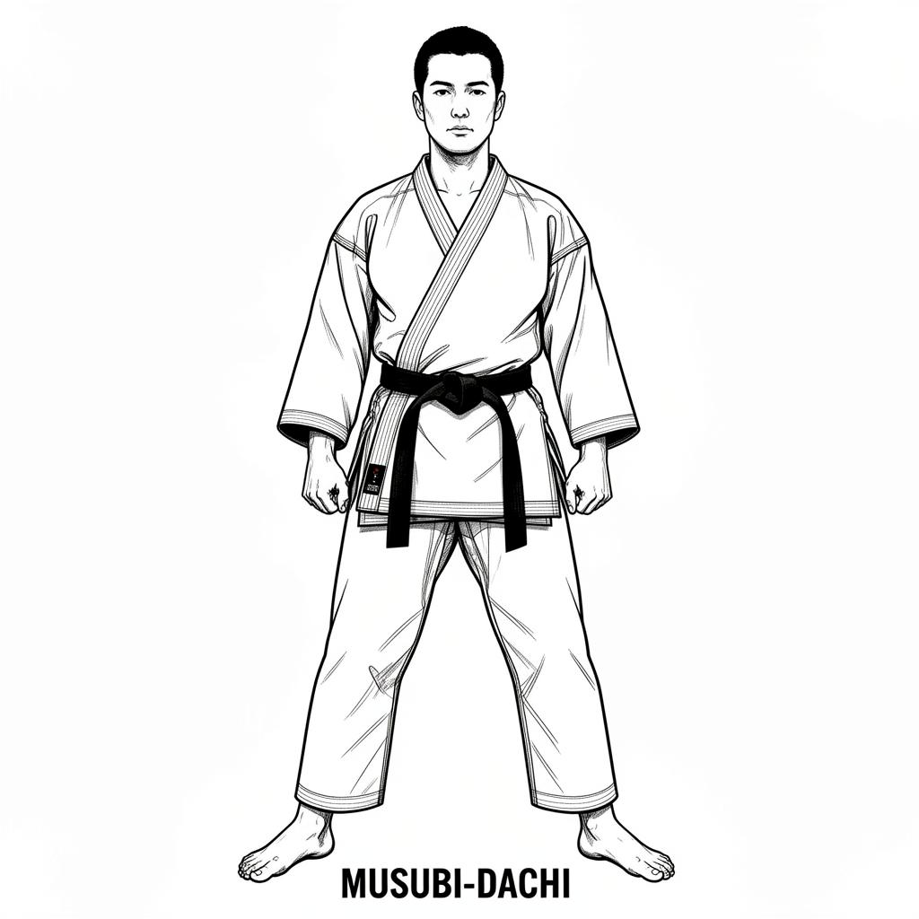 صورة توضيحية لحركة موسوبي داتشي (Musubi Dachi) في كاراتيه شوتوكان