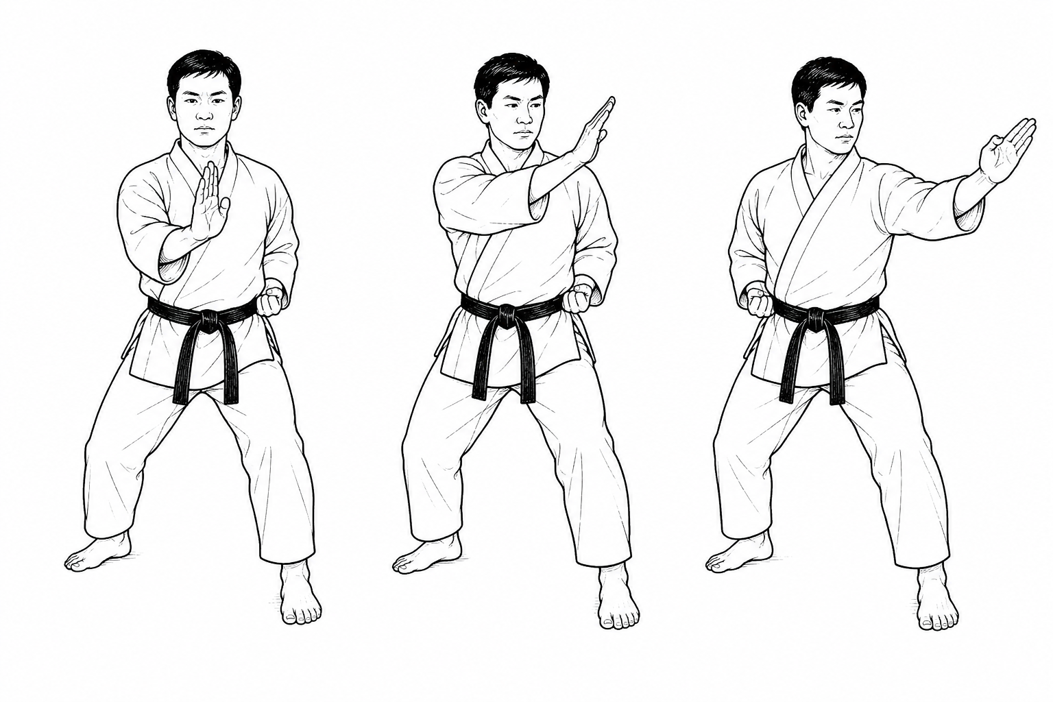 صورة توضيحية لحركة ناغاشي أوكي (Nagashi Uke) في كاراتيه شوتوكان