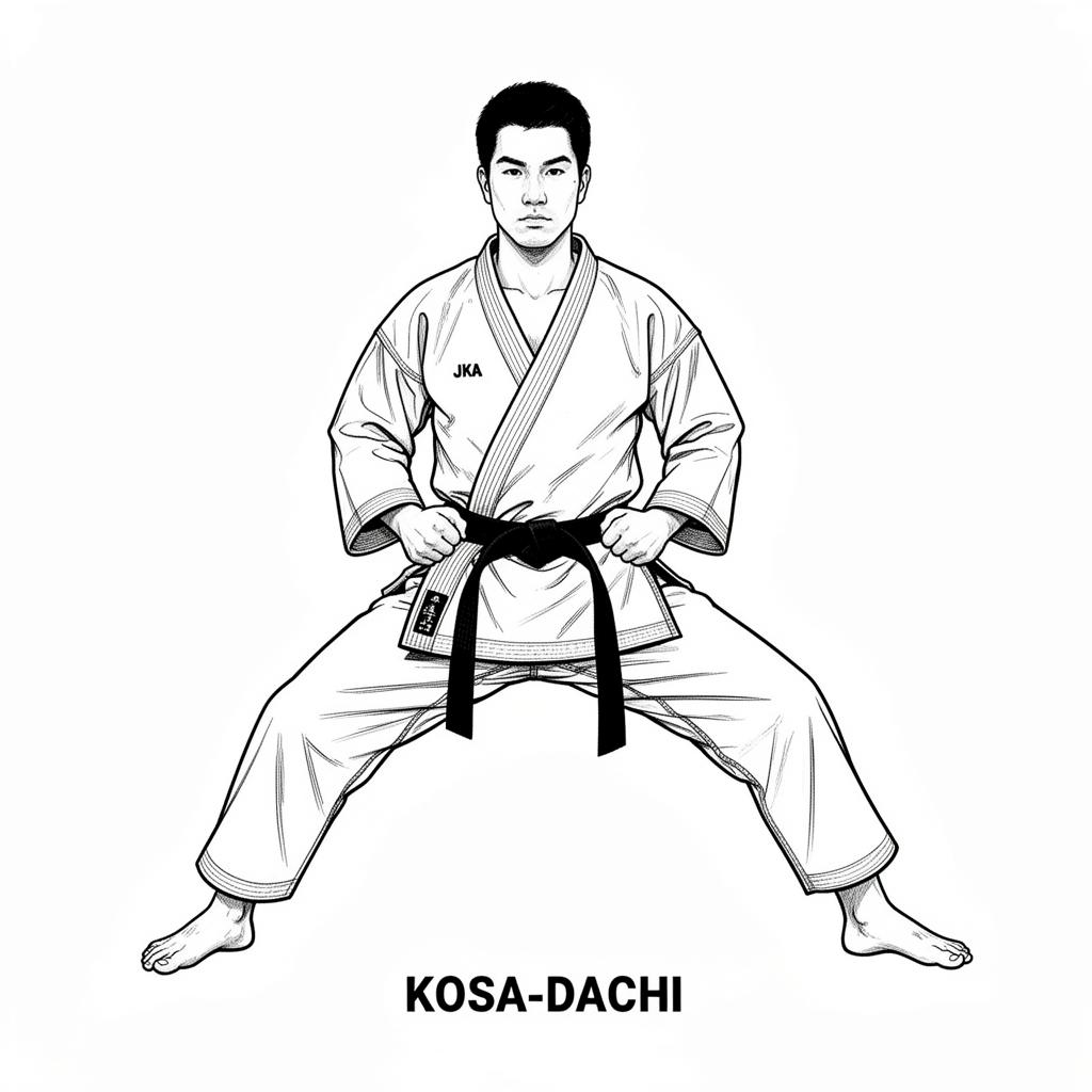 صورة توضيحية لحركة كوسا داتشي (Kosa Dachi) في كاراتيه شوتوكان